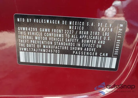 2017 Volkswagen Jetta 1.8T Sel из США, поврежденный, VIN 3VWL17AJ7HM245703